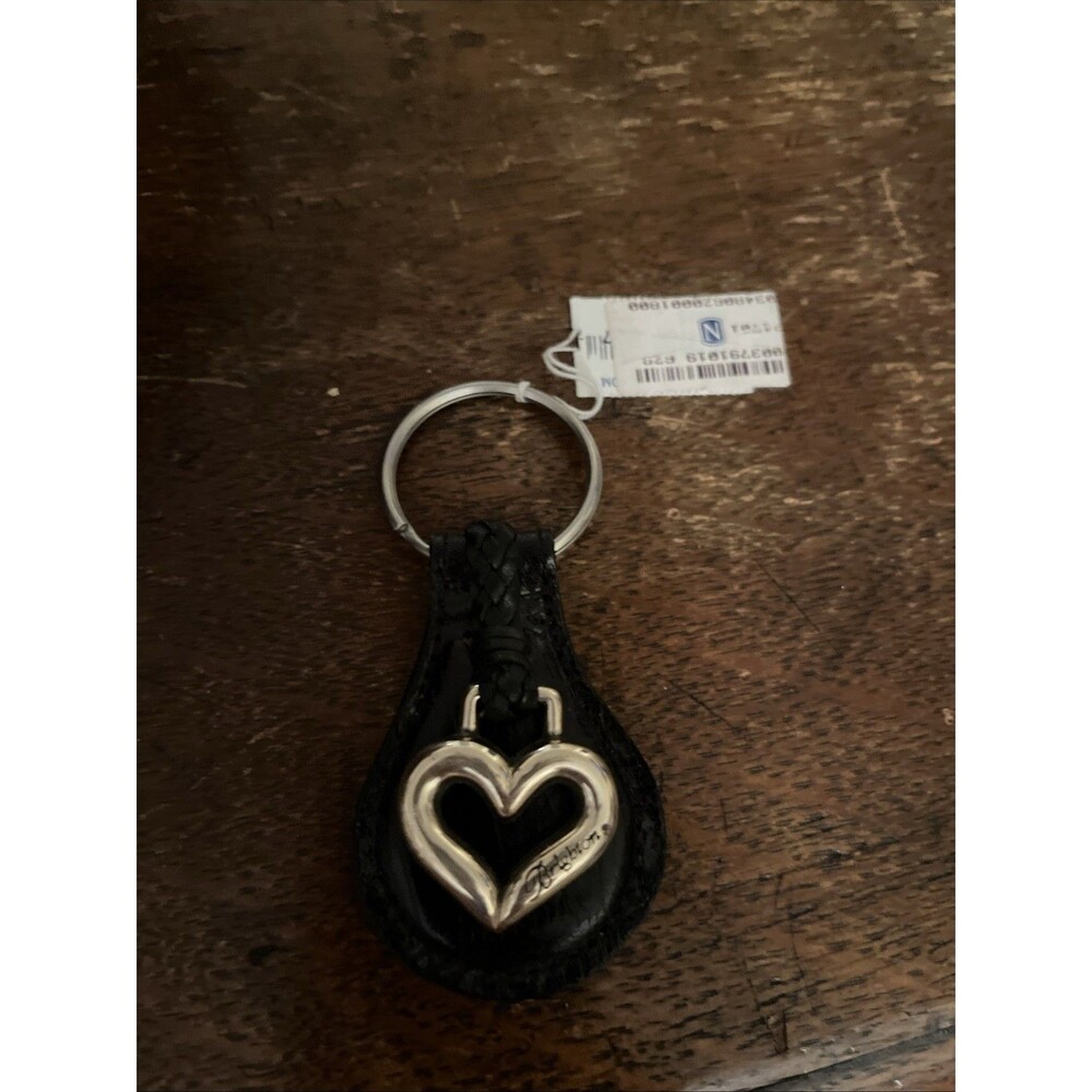 VTG Brighton Black Leather Open Heart Keychain